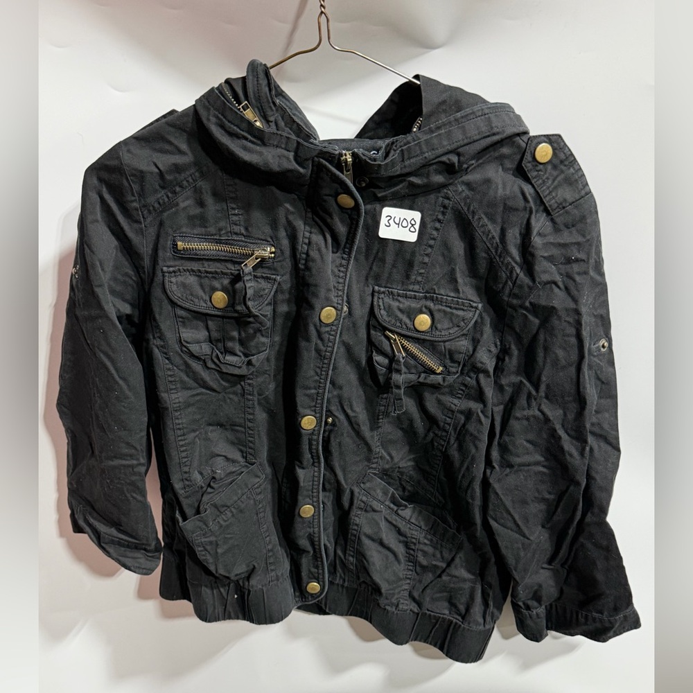 #3408-Woman’s Black Hooded Utility Jacket